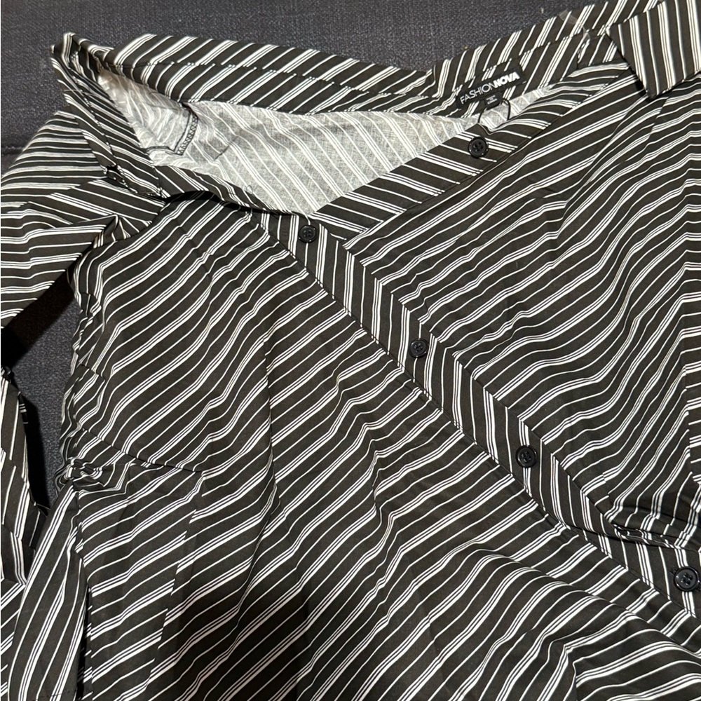 Fashion Nova Black and White Striped Shirt